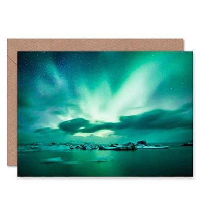 Wee Blue Coo Greeting Gift Photo Arctic Aurora Borealis Northern Lights Sealed Greeting Card Plus Envelope Blank inside