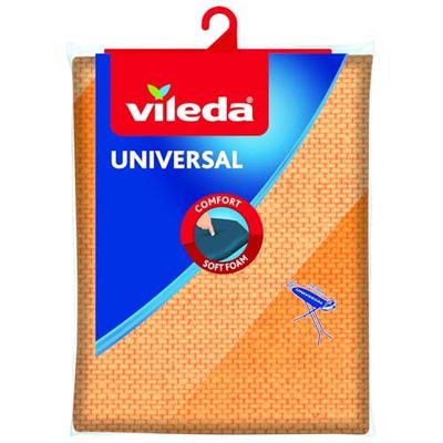 Vileda Universal - capa de passar, capa de 2 camadas adaptável a todos os tamanhos, camada de algodão e enchimento de espuma, medidas: 110 - 130 cm de comprimento, 30 - 45 cm de largura, cor amarela