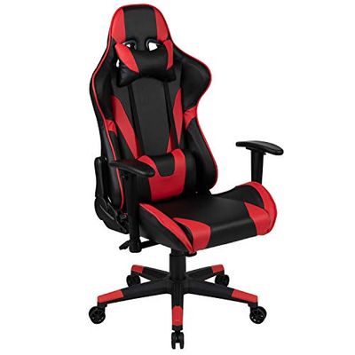 Flash Furniture Gamingstoel met hoge rugleuning, ergonomische bureaustoel met verstelbare armleuningen en netstof, perfect voor gamers of in het thuiskantoor, zwart/rood