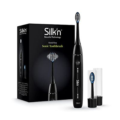 Silk'n Brosse à dents électrique sonique I SonicYou I Jusqu'à 300 jours d'autonomie - Convient aux dents sensibles I avec 1 brosse medium + 1 brosse souple I Noir Mat