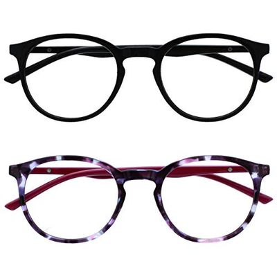 OPULIZE Met 2 Pacco Blocco Luce Blu Occhiali Da Lettura Computer Gioco Nero Porpora Uomo Donna BB60-15 +1,00