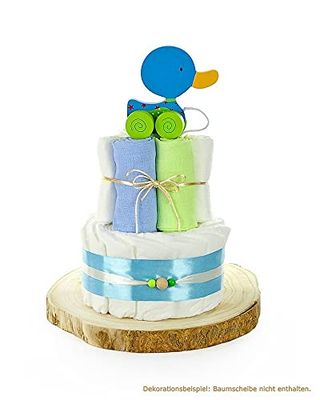 Gâteau à couches en forme de canard bleu | Cadeau de naissance, baby shower | 2 étages | 21 pièces