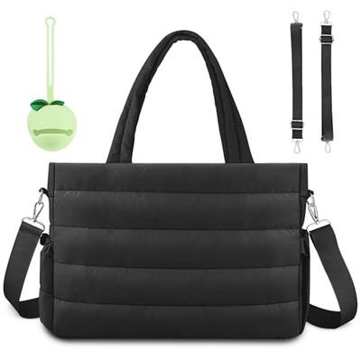 KUBAY Diaper Bag Tote, Baby Diaper Tote Bags Crossbody Hospital Bag Travel Large Mommy Bag, with Silicone Pacifier Case, Black, L
