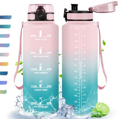 Borraccia, 1,5L, Borraccia Sportiva, Borraccia Motivazionale, Senza BPA, Bottiglia Acqua per Sport, Fitness, Yoga, Scuola, Ufficio
