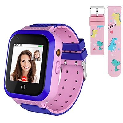 4G Smartwatch voor kinderen, waterdichte kindersmartwatch met GPS-tracker, oproepen, alarm, stappenteller, camera, SOS, touchscreen, wifi, bluetooth-polshorloge voor jongens en meisjes, roze T3