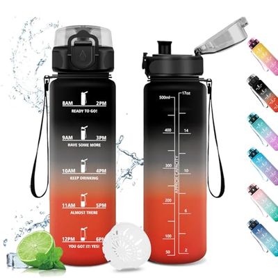 Borraccia Motivazionale 500ml, Bottiglia con Filtro, Bottiglia Acqua a Prova di Perdite, Borraccia Bambini, Borraccia Sportiva con Indicatore del Tempo Motivazionale, per Sport, Campeggio, Yoga