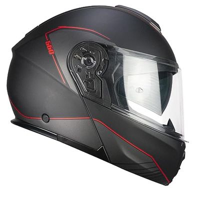 CGM Casco modular, 560G MAD RIDE Nero Rosso opaco, M (57-58cm)