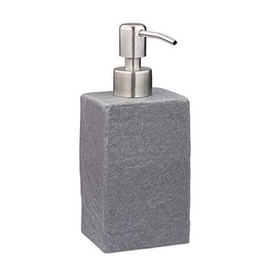 Relaxdays Dispenser di Sapone Manuale, 200ml, Portasapone Ricaricabile, Accessorio Bagno & Cucina, Poliresina, Grigio, 1 pz