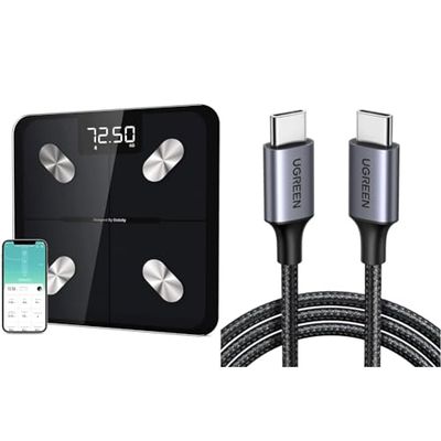 Etekcity Smart Bathroom Scales for Body Weight, Accurate to 0.05lb (0.02kg) Digital Weighing Scales & UGREEN USB C to USB C Charger Cable 60W USB C Cable Fast Charge Type C to C Data Lead
