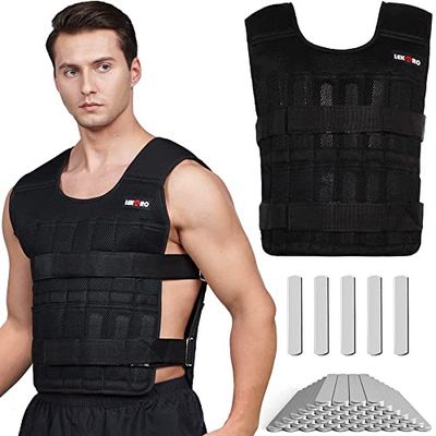 Verstelbare Gewogen Vest 20KG Workout Gewicht Vest Training Fitness Gewogen Jas voor Man Vrouw (Inclusief 96 Stalen Platen Gewichten)