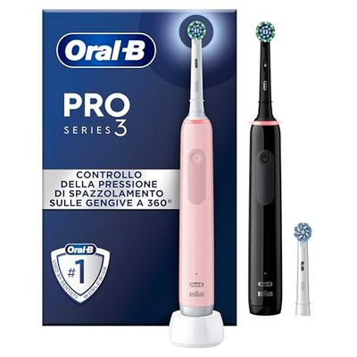 Oral-B Spazzolini Elettrici Ricaricabili Pro Series 3 Rosa e Nero con 3 Testine di Ricambio. 2 Spazzolini