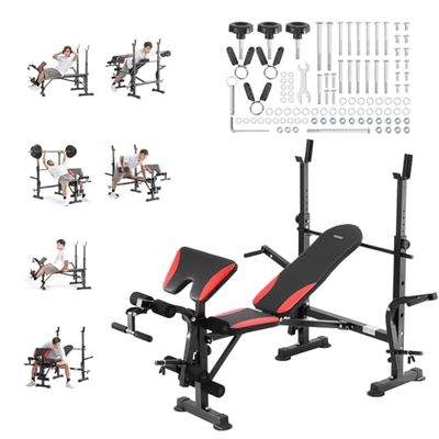 VEVOR Set di Panche per Pesi, Panca per Allenamento Regolabile 299,3 kg, Panca per Esercizi Sit Up per Allenamento Completo Corpo in Palestra Casa, Panca Piana con Piegatura Regolazione Rapida