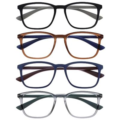 OPULIZE Max Occhiali da Lettura - Confezione da 4 - Montatura Classica Rettangolare Grande - Nero Opaco Marrone Blu Grigio - Uomo Donna - RRRR78-1237 - +1.00