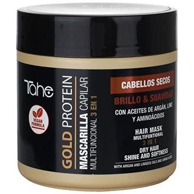 Tahe Gold Protein Masque Capillaire 3 en 1 pour des Cheveux Secs, Éclat et Douceur (400 ml)