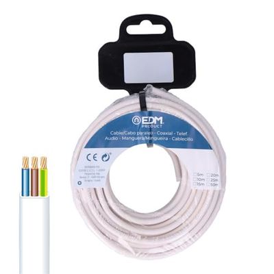 Carrete de manguera plana, 3G, 1,00 mm², blanca, 5 m; ideal para riego y abastecimiento de agua en jardines y espacios exteriores.