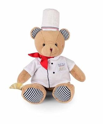 DOUDOU ET COMPAGNIE - Peluche Ours Chef avec Tablier, Toque & Croissant - 28 Cm - Collection Amour de Paris - Doudou Peluche Très Doux - Idée Cadeau Souvenir de Paris pour Adultes & Enfants - SP4288