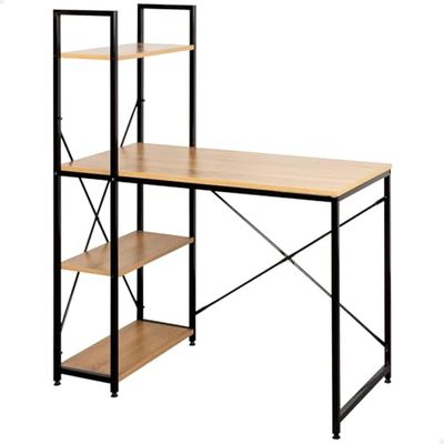 AKTIVE 18420 Max Home Bureau avec étagère, 120 x 64 x 120 cm, 3 étagères, Plateau en Bois, Structure en Acier Noir, Bureau et Studio, Industriel, Pieds de nivellement réglables