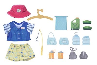 BABY born Bear Completo da pescatore 835982 - Completin con maglietta 2 in 1, pantaloncini e cappello rosa per bambole da 43 cm - Include canna da pesca, oggetti e gancio - Età: 1+ anni