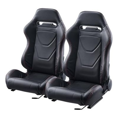 VEVOR Siège de course, lot de 2, cockpit de course réglable avec inclinaison grand angle et mousse haute résilience, avec cuir PVC souple et curseur Q235B, pour voitures de course et karts, noir