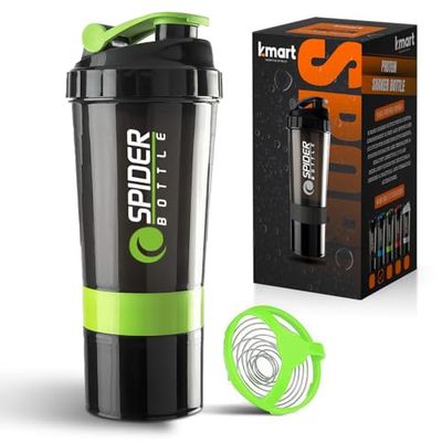 K-MART Botella mezcladora de proteínas para proteínas con compartimento adicional, botellas de 500 ml para batidos de proteínas, botella mezcladora de gimnasio para hombres y mujeres (verde)