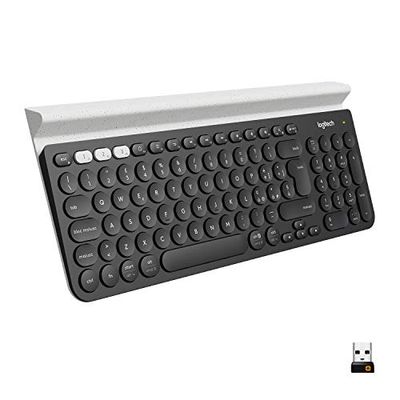 Logitech K780 Tastiera Wireless ‎‎2.4 GHz e Bluetooth Multidispositivo per Windows, Apple, Android o Chrome, PC/Mac/Laptop/Smartphone/Tablet, Layout Italiano QWERTY, Grigio Scuro/Bianco/Puntinato