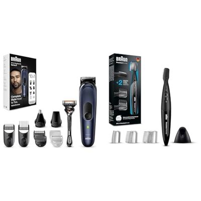 Braun Rasoio Elettrico Barba e Capelli, Regolabarba Tagliacapelli Uomo, 10-in-1 Styling Kit Per Barba + Braun Precision Trimmer, 2 Pettini Inclusi, per una Rasatura Flessibile e Impeccabile