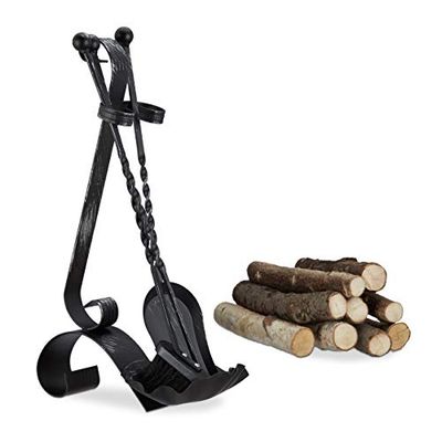 Relaxdays Ensemble serviteur de cheminée 4 pièces accessoire acier balai Tisonnier pince pelle, Noir