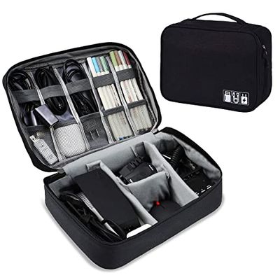 AiQInu Sac Câble Multifonctionnel Sac de Voyage Universel Électronique Cable Management Cubes 2 Couche pour Tablette, Disque Dur Externe, Chargeur, Adaptateurs, Cartes Mémoire, Câbles USB
