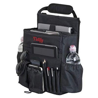Tidify Organiseur de siège avant de voiture avec rangement dédié pour tablette et ordinateur portable, sangles latérales stabilisatrices, bandoulière souple réglable et boucles durcies