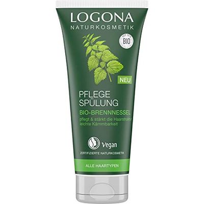 LOGONA Naturkosmetik Balsamo alla ortica biologica, balsamo naturale per ogni capello, cura intensiva per capelli morbidi, migliore pettinabilità, vegano e senza silicone, 200 ml