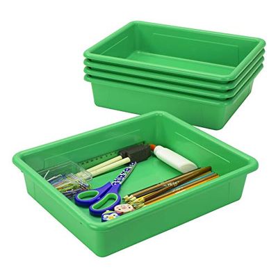 Storex Letter Size Flat Storage Tray – Organizer Bin for Classroom, Office and Home, Green, 5-Pack (62520A05C)