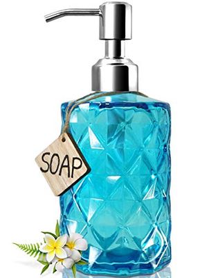 JASAI Dispensador de jabón Diamond Design con Bomba de jabón de Acero Inoxidable 304 a Prueba de óxido, dispensador de jabón de Cocina de 12 onzas para baño, jabón de Manos, jabón de Platos (Azul