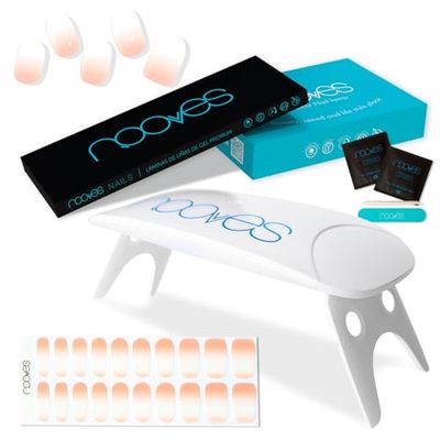 NOOVES NAILS Pack Premium Precurate Gel Nail Sheets Naken Designs + 8w UV/LED Nagellampa - 8W Nail Torkad lampa |Loungkvalitet, Lång livslängd,lätt att applicera och ta bort