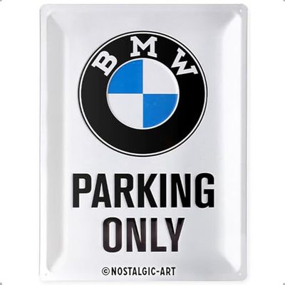 Nostalgic-Art Retro Tin Sign – BMW – Parking Only White – Gift idea for car accessoires fans, Metal Plaque, 30 x 40 cm