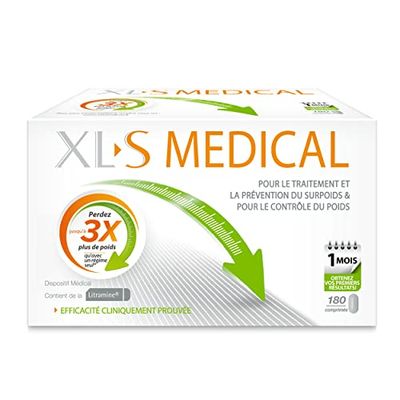 XL-S MEDICAL – Comprimés d'Aide à la Perte de Poids, Captent les Graisses Alimentaires – 180 comprimés