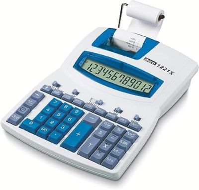 Rexel Ibico 1221X halvprofessionell tryckkalkylator med LCD-skärm (vit/blå)