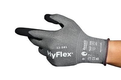 Ansell Hyflex 11-581 Safety Work Gloves Mechanical Protection, Size 8 (M), Noir (12 Paires)