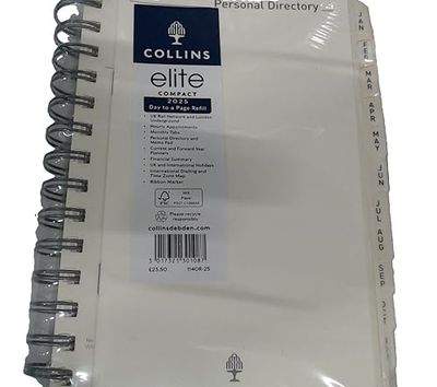 Collins Elite 1140R-25 - Ricarica per agenda 2025, compatta, giornaliera per pagina, con carta di lusso