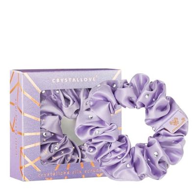 CRYSTALLOVE Chouchou en soie - Scrunchie avec cristaux - Violet - Premium - Accessoires de cheveux pour femmes, filles - Accessoires élastiques - Doux - Support de queue de cheval