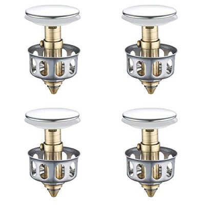 4 stuks Push-Type Bounce Core, universele wastafelstoppen van roestvrij staal, keuken universele stop, wastafel, drain plug stoppers voor keuken badkamer, keuken, badkamer, 35 mm