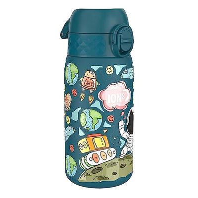 ION8 Lichtgewicht Stalen Kinderwaterfles, 400 ml/13 oz, Zonder Isolatie, Lekvrij, Makkelijk te Openen, Veilige Vergrendeling, Vaatwasserbestendig, Flipdop, Draaggreep, Duurzaam, Ruimte Mens