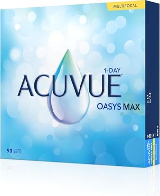 Acuvue Oasys Max 1-Day MULTIFOCAL Lentes diarias con Tecnología TearStable, filtro de luz OptiBlue y diseño Pupil Optimized, -3.00 dpt, diámetro 14.3 mm, 90 unidades, +2.00 adición, curva base 8.4 mm