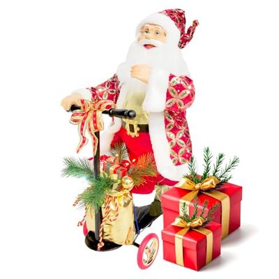 Avilia Animerad skoter jultomte dekoration med LED-ljus - tillverkad av starka och hållbara material är handmålad för att göra ditt hem unikt under julfesten 70 x 25 x 45 cm
