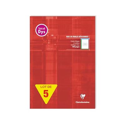 Clairefontaine 6128C Pack de 5 blocs de notas encolados, A4, 21 x 29,7 cm, 100 páginas desmontables, regla de 4 colores, espaciado de líneas, papel blanco de 90 g, cubierta de tarjeta laminada