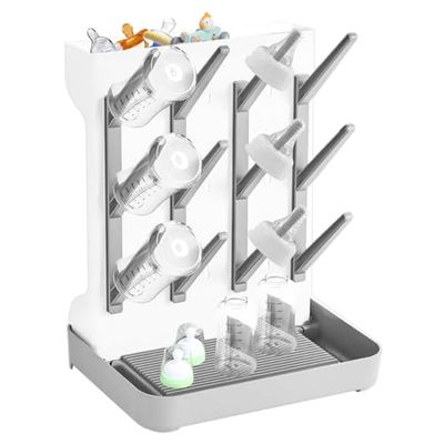 KOOSREEL Baby Bottle Drying Rack for Newborn Feeding Essentials, Nipples and Accessories, Grey, Large