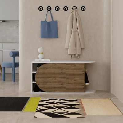 Dmora Marathus Shoe Rack, Multi-Purpose Entrance Cabinet, Shoe Cabinet, 104 x 37 x H 50 cm, Walnut and White