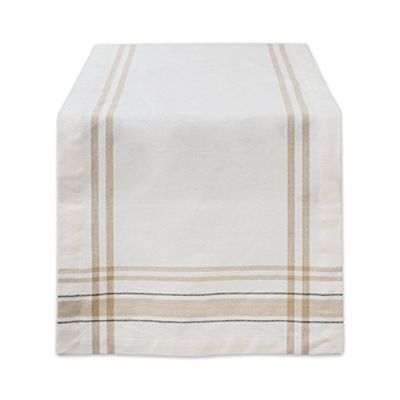 DII Coleção de mesa de sala de jantar às riscas francesas caminho estilo quinta, algodão, White Chambray, 14 x 108 polegadas
