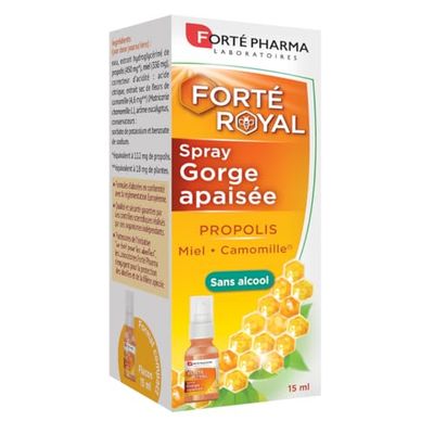 Forté Pharma - Forté Royal Spray Gorge Propolis Adultes - Complément Alimentaire Gorge irritée - A base de Propolis, Miel, Camomille - Adoucit et Apaise la Gorge - Flacon 15 ml, 6 pulvérisations/jour