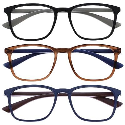 OPULIZE Max Reading Glasses 3 Pack - Classic Large Rectangular Frame - Matt Black Brown Blue - Men's Women's Unisex - Spring Hinges - RRR78-123 - +1.50
