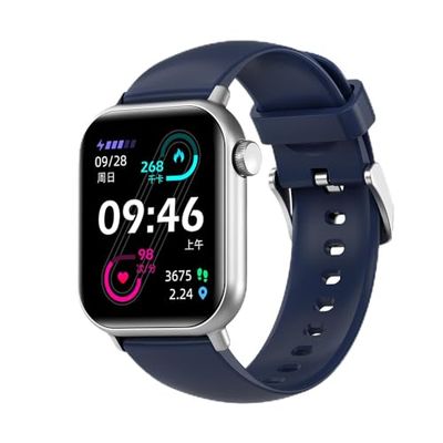 DAM ZW27 Smartwatch met lichaamsthermometer en spanningsbewaking, sportmodi, app-meldingen, waterdicht, 4 x 1 x 4,5 cm, kleur: blauw, Normaal